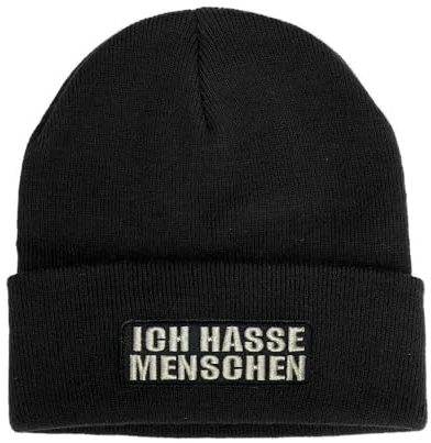 No Face No Name Mütze Ich Hasse Menschen in schwarz I Unisex I bestickter Aufnäher I Beanie Strickmütze Wintermütze