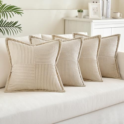 MIULEE 4er Set Kordsamt Weihnachten Kissenbezüge Weich Dekokissen Dekorativ Kissenbezug Modern Kissenhülle Sofakissen Zierkissen Couchkissen für Wohnzimmer Schlafzimmer Beige 40x40 cm