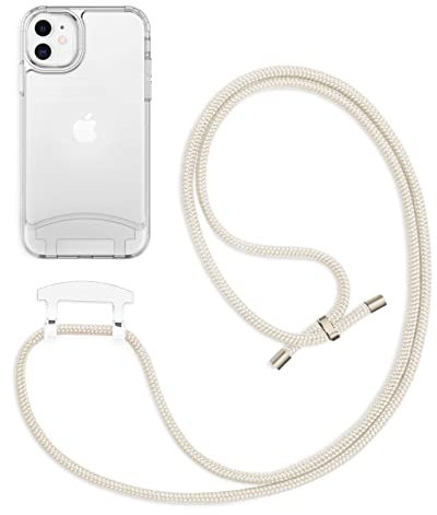 doqui Handyhülle mit abnehmbarem Band | Flexible Handykette verstellbar | Clear-Pearl (iPhone 11)