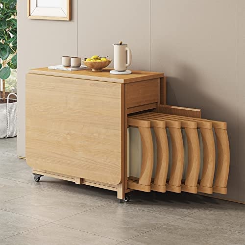 EESHHA Klapptisch Klappbares Küchentisch-Set, Holztisch mit 6 Stühlen, mobiler Küchentisch, ausziehbarer Esstisch für Restaurant, Küche, Wohnzimmer, Esszimmer, 1,4 m