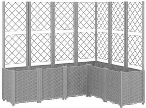 vidaXL Pflanzkübel mit Rankgitter, Blumenkübel Pflanzkasten mit Spalier Rankhilfe, Blumenkasten Rankkasten Gartenspalier Rattan-Optik, Hellgrau PP