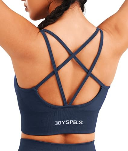 JOYSPELS Sport BH Damen ohne Buegel Gepolstert Bustier trägerloser BH Crop Tops Seamless Push Up Workout Yoga Top Fitness Meeresblau L