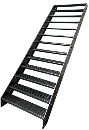 Kaminbau Mierzwa Premium Stahl Treppe komplett Anthrazit RAL 7016/13 Stufen (Breite 600 mm) (Höhe 247 cm) Wetterfest Gitterroststufe Gartentreppe