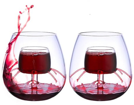 Bexdug Bicchiere da vino, bicchiere da vino a fontana,Set di bicchieri per fontana d'aerazione - Set di caraffe da vino trasparenti con effetto fontana per vino rosso, caffè, tè