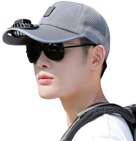 Hat with Fan UV Protection Baseball Cap with Fan USB Charging Baseball Hat with Fan Built In Summer Sun Hat Breathable Mesh Beach Hats Grey, Baseball Caps