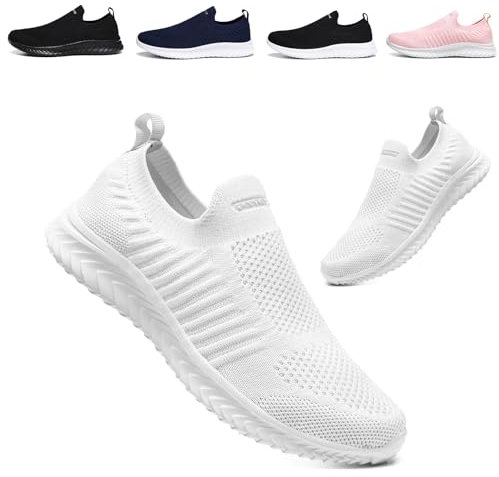 Zapatillas Deportivas Mujer Hombre Zapatillas de Running Ligero Calzado Transpirables Gimnasio Casual Sneakers Zapatos para Correr Cómodo Atlético Blanco 37EU
