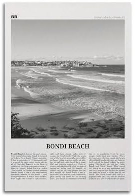 Bondi Beach Print Black And White Waves, Bondi Beach Wall Art, Bondi Beach Poster, Bondi Beach Photo, Sydney Poster Print, Australien Poster Dekorative Malerei Leinwand Wandposter und Kunstbild Prin