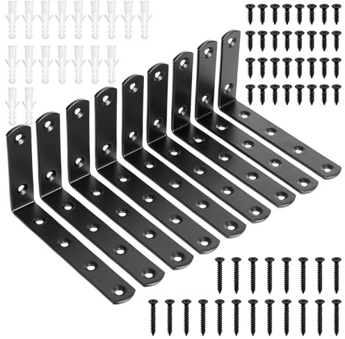 9 Pz Staffe per Mensole Pesanti Nere, Reggimensola, Supporto Staffa Mensola, Supporto Reggi Mensola da Muro, Staffa per Mensola Staffe a L Angolari Metallo per Montaggio Mensola Legno, 125x75x20mm