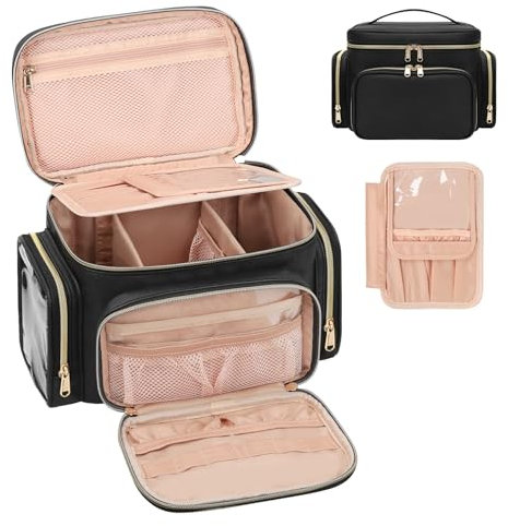 Kosmetiktasche Damen Schminktasche Groß Reise Make Up Tasche mit Abnehmbare Teiler, wasserdichte Makeup Bag Organizer Gross (schwarz)