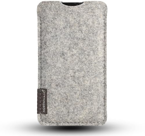 NorthWand Breite Hülle für iPhone 16 Pro, iPhone 16, 16e MIT Apple Case. Tasche, Handyhülle aus 100% natürlichem Merino Filz – Made in Germany - Hell- Grau