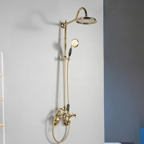 BiaoTeng Conjunto de Ducha para Bañera Columna de Ducha Pared Manguera de Ducha 150 cm Grifo de Bañera Columna Ducha con Grifo Bañera Oro