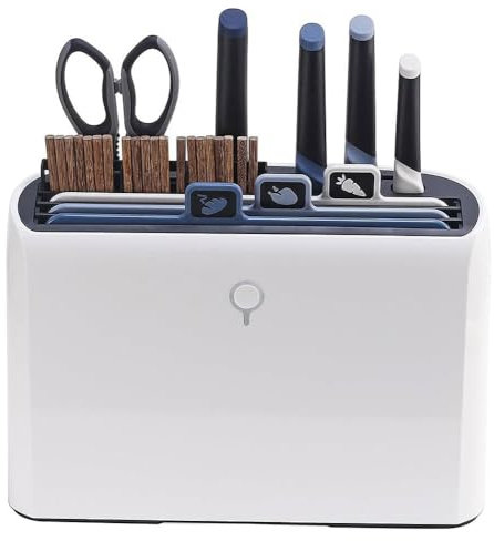 Smart Cutting Board and Knife Set with Drying Holder - 4 Colour Coded Chopping Boards, 4 Knives, 10 Pair Chopsticks - Kitchen Tools Organizer for Smart Home Gadgets