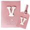 ZVRSUA Porta Passaporto Rosa ed Etichette per Valigie Cover Passaporto con Lettere, Pelle PU,Porta Passaporto da Viaggio Donne, Regalo Donna, Adolescenti, Ragazze (Passaporto con lettere-V)