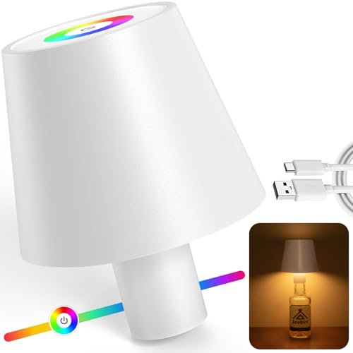 Jeebel Lampe de Bouteille Sans Fil RGB LED Abat Jour de Bouteille avec Contrôle Tactile/5200mAh Rechargeable/IP54/Dimmable, Lumière de Bouteille Portable pour Intérieur Extérieur Salon Jardin