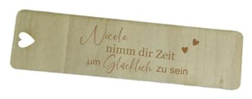 AWASG Lesezeichen aus Holz - Personalisiert mit Namen - Lesehilfe und Merkzeiger von Buchseiten - (Nimm dir Zeit)