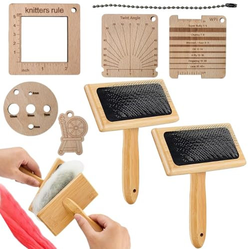 Hand-Wollkardierer, Wollkardierer-Set, Wolldeckenkamm-Set, Handkardierer für die Wollverarbeitung, Nadelfilzbürste mit Holzgriff, Wollkamm-Set