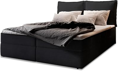 Masseno Boxspringbett LENTE 180x200 cm Komplett-Set mit Matratze und Topper, Polsterbett mit Zwei Bettkästen -Schwarz, Lincoln 100