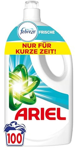 Ariel Flüssigwaschmittel, 100 Waschladungen Universal+ Mit der Frische von Febreze, Kraftvolle Fleckenentfernung schon ab der 1. Wäsche