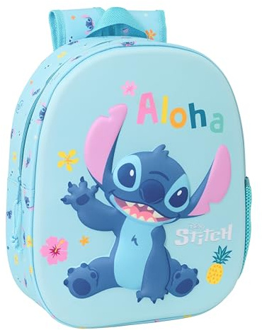 STITCH 3D Schulrucksack mit 3D-Design, anpassbar an den Wagen, ideal für Kinder verschiedener Altersgruppen, bequem und vielseitig, Qualität und Widerstandsfähigkeit, 27 x 10 x 33 cm, hellblau, M