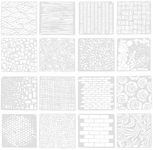 16 PCS Strukturschablonen, Wiederverwendbare Leoparden-Ziegel-Malschablonen für DIY Kunsthandwerk, Scrapbooking und Wanddekoration, PET-Materialien für Kreative Projekte