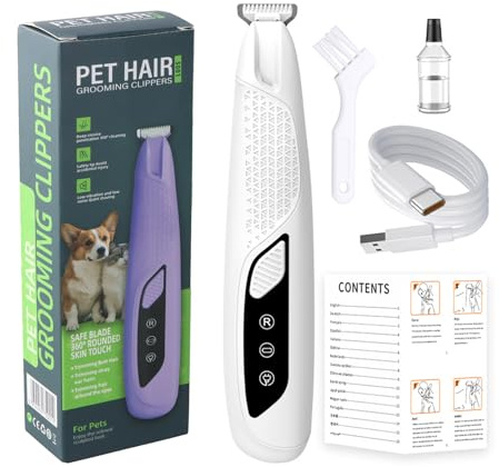 Pfotentrimmer für Hunde und Katzen mit LED-Beleuchtung, Leiser Betrieb, Type-C-Aufladung, Rasierer für Pfotenpflege und Pfotenpads