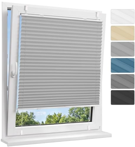 Allesin Plissee ohne Bohren Verdunkelung Klemmfix, Thermo Verdunkelungsplissee Hellgrau 55x80cm(BxH), 100% Verdunklung, lichtundurchlässig, Sichtschutz, Sonnenschutz und Hitzeschutz für Fenster & Tür
