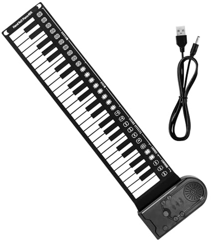 CLISPEED 49 Keys Portable Foldable Hand Roll Piano Keyboard Built-in Speaker for Beginners Electronic Musical Instrument Black
