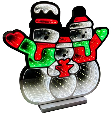 ConBlom Weihnachtsbaum Infinity Light, LED Spiegel Tunnel mit 3D-Effekt, USB und batteriebetrieben 3D Tunnellampe Tischlampe für Schlafzimmer Wohnzimmer Weihnachtsdekoration (Weihnachtsschneemann)