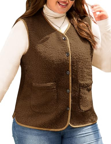 Yuson Girl Gilet da Donna in Pile Taglie Forti Invernale Smanicato Teddy Felpato Giacca Giubbotto senza Maniche Elegante Termico Button Gilets Autunno Panciotto con Tasche