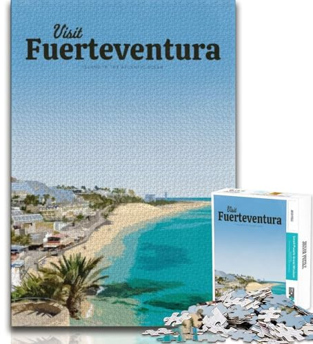 Besuchen Sie Fuerteventura, Puzzles für Erwachsene und Jugendliche, 1000 Teile, Dekomprimierendes, intellektuelles Lernspielzeug, Geburtstagsgeschenk, Geschenke, Wandkunst, 38x26cm