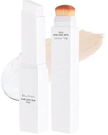 2 in 1 Colour Changing Foundation Stick - Blanc Cover Cream Stick V White Foundation - Lightweight Hydrating Matte FoundationStick with Brush,Long-Lasting Buildable Coverage