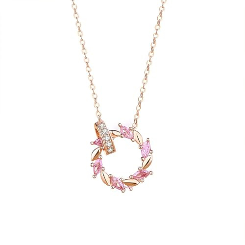 RDSGYZ Pink Sapphire Necklace 9ct 14ct 18ct Rose Gold, Women's Necklace Pendant Garland with Pink Sapphire and Diamond Rose Gold Chain 45CM for Wedding Bride