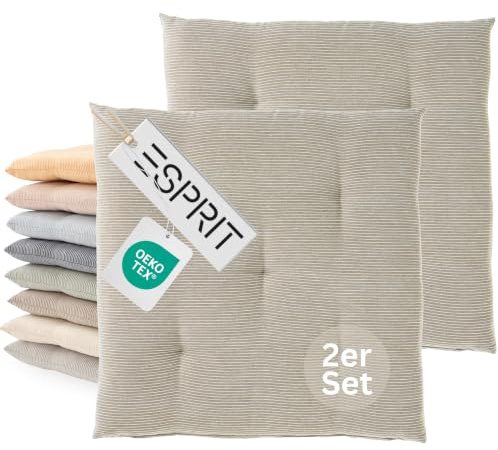 Esprit 2er Set Sitzkissen Stuhl 40x40cm Braun - Bequeme Stuhlkissen für Esszimmer & Küche - waschbar bis 30°C - Öko-Tex - Sitzauflage für Gartenmöbel, Sitzpolster, Bank, Bürostuhl & Boden