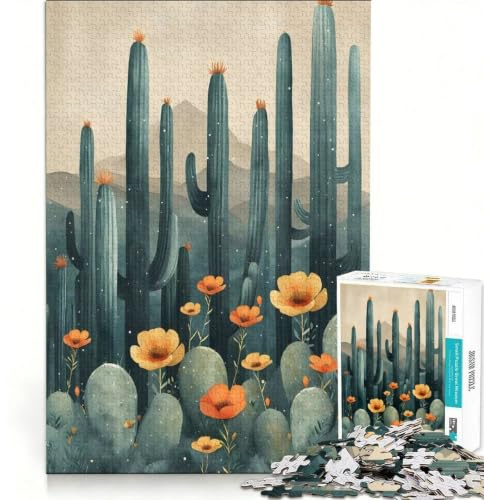Puzzle für Teenager 1000 Teile Vintage-Kaktus-Wandbild lustiges Spiel trainiert Gehirn und Hände geeignet als Schreibtischdekoration 38x52cm