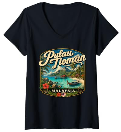 Damen Pulau Tioman Malaysia Tioman Island Urlaub Malaysia Reisen T-Shirt mit V-Ausschnitt