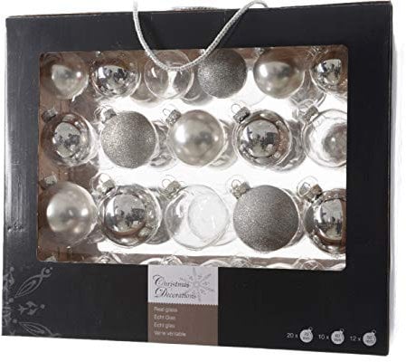 Weihnachtskugeln Set 42 Stück Silber Glas 5/6/7cm Matt Glänzend Glitzernd Deko XXL