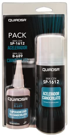 Quiadsa Pack: SuperAdhesivo de Cianoacrilato B-689 tipo gel especial madera (50 ml) + Acelerador de Fraguado Rápido SP-1612 (200 ml)