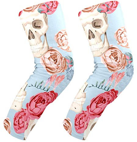 EZIOLY Knieschoner mit Totenköpfen und Rosen, Basketball, Volleyball, Wabenbein, Knieschoner, gepolstert, für Herren und Damen