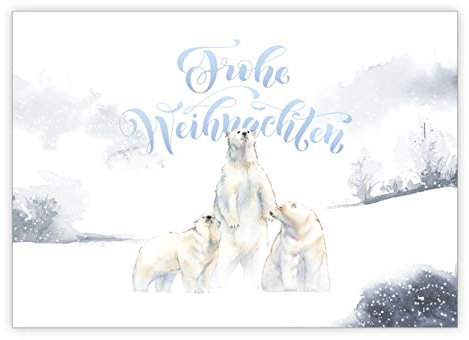 1x Süße Winter Weihnachtskarte mit Eisbären in Schnee Landschaft • Klappkarten Set mit Umschläge zum Weihnachts-Fest, Neujahr für Familie, Freunde, Kollegen aus der Firma