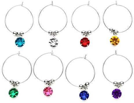 UPKOCH 8pcs Glass Charm Drink Markers Diamond Shaped Wine Glass Charm Wine Glass Rings Tags for Goblet, Cocktails Martinis (Mixed Color)
