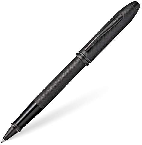 CROSS Townsend Refillable Click-Off Cap Sandblasted PVD Micro-Knurl Rollerball Pen, Medium Ballpoint, includes Premium Gift Box and Black Gel Ink Cartridge, 1 Pack, Black