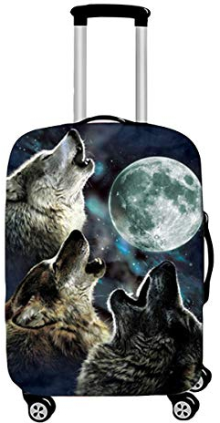 Elastisch Kofferhülle, DOTBUY 3D Reise Kofferschutzhülle Gepäck Cover Reisekoffer Hülle Schutz Bezug Schutzhülle Waschbare Reisetasche Kofferbezug (Wolf,XL (30-32 Zoll))