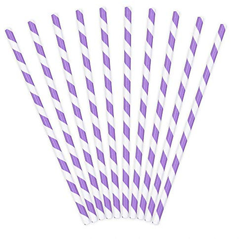DekoHaus Lot de 10 pailles en papier, 19,5 cm, violettes avec des rayures blanches, pour boire