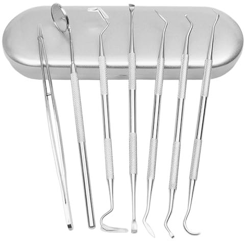 Dentale l'igiene Kit, YZPUSI Kit per Pulizia Sbiancamento Denti in Acciaio Inossidabile- Sonda dentale- Pinzette- Rimozione Placca-Raschietto, Caso 7 Pcs