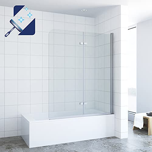 AQUABATOS® 120 x 140 cm Duschwand für Badewanne Duschabtrennung Badewanne faltbar Duschtrennwand Badewannenfaltwand Badewannenaufsatz aus 5 mm Einscheiben Sicherheitsglas Echtglas Nano Beschichtung
