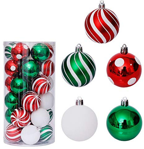 LICHENGTAI 30 Stück Weihnachtskugeln Weihnachtsdeko Set, 6 cm Kunststoff Weihnachtsbaumkugeln Box mit Aufhänger Christbaumkugeln Plastik Bruchsicher, Weihnachtsbaumschmuck für Festsdekoration