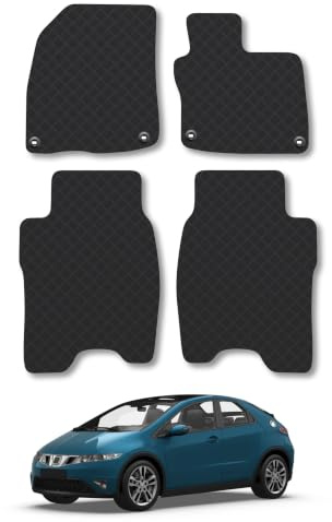 Compatible with Honda Civic (2008-2011) 3mm Rubber Car Mats | Tailored Fit Durable Floor Mats Full Coverage Protection Waterproof Accessories Easy Clean Anti Slip Made in the UK