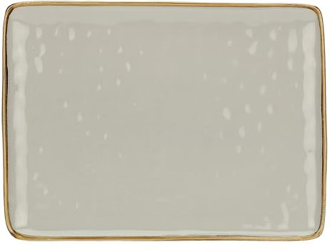 Rose & Tulipani, Vassoio Rettangolare Grigio Perla con Bordo Dorato in Ceramica Decorata, Linea Concerto, 36x26.6 cm