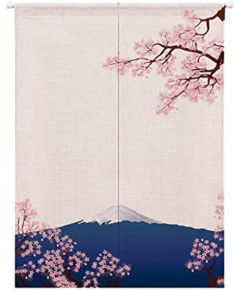 Oduo Noren - Japanese Doorway Curtain Traditional Japanese Ukiyoe Cotton and Linen Hanging Door Tapestry Entrance Curtain For Sushi Kitchen Home Decoration (Cherry Blossoms,85x150cm)