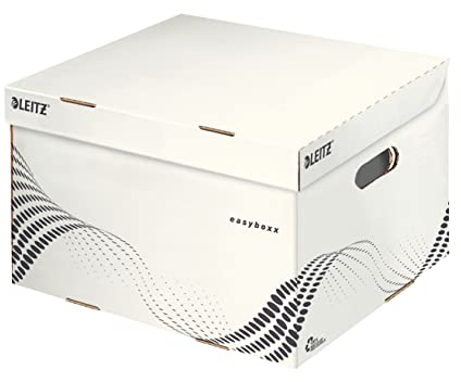 Leitz easyboxx Aufbewahrungs- und Transport-Schachtel, Größe M, Schachtel für Leitz easyboxx A4 Archiv-Schachteln 3 x 100 mm/2 x 150 mm, Transportbox mit Deckel Oben, 15 Stück, Weiß/Schwarz, 61360000